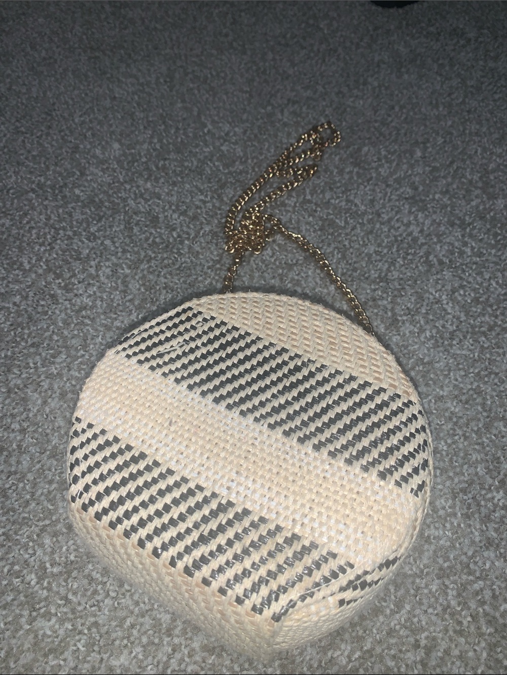 Round Woven Crossbody Bag in Natural and Black - Women's Bag
